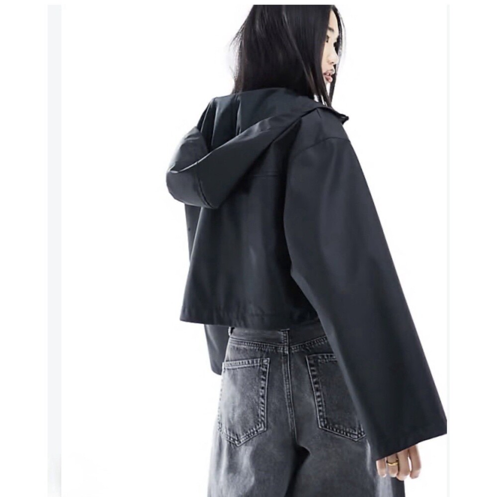 ASOS Design Womens US 14 Black Cropped Hooded Rain Jacket